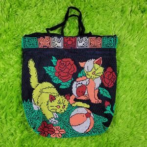 Vintage Beaded Cat Kitten Tote Bag